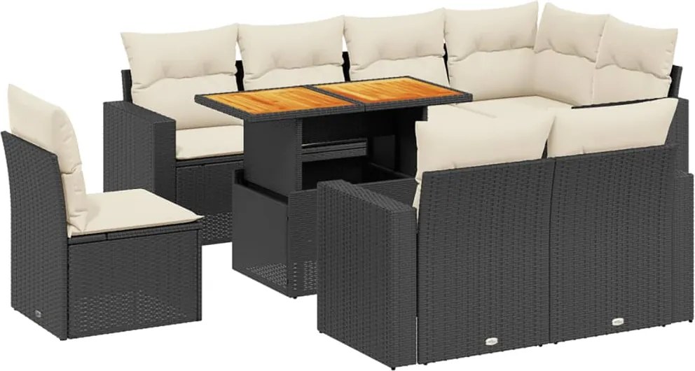 vidaXL Set mobilier de grădină cu perne, 9 piese, negru, poliratan