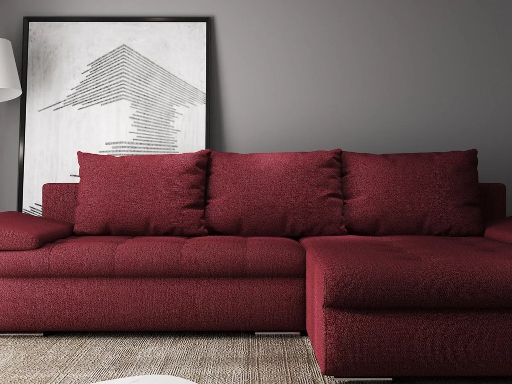 Colțar extensibil dumonde cu ladă de depozitare si sezut confortabil din spuma high-density, Leonardo Enjoy Rosu 260x185 cm II