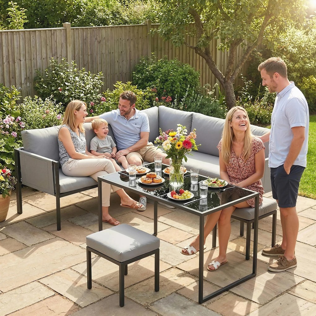 Outsunny Set mobilier de grădină Canapea colț exterior 6 piese Perne 10cm Masă înaltă și 2 taburete Gri | Aosom Romania