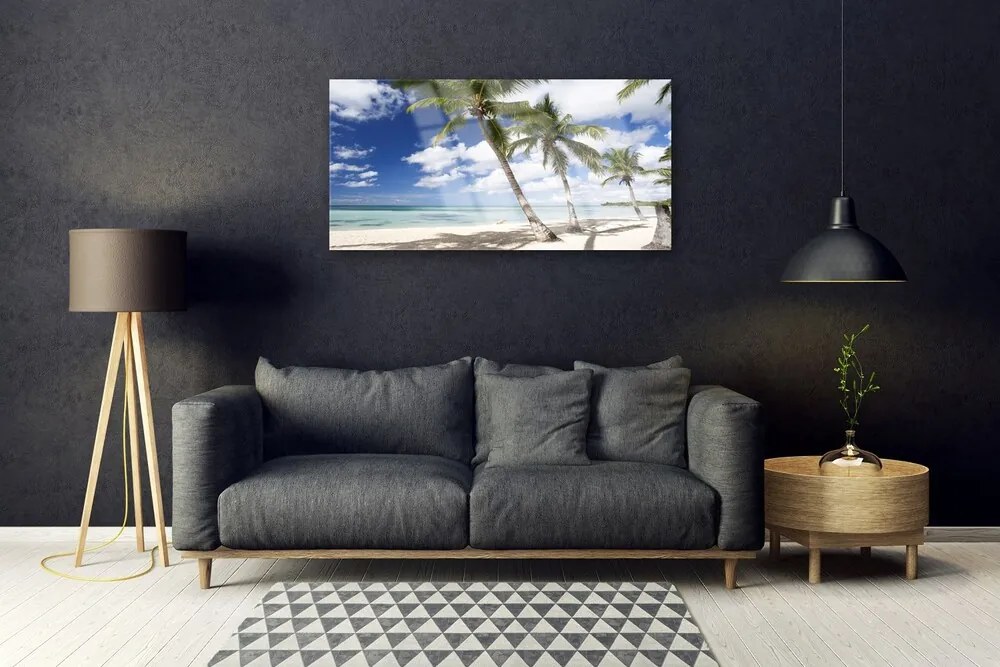 Tablouri acrilice Sea Palm Beach Peisaj Copaci Albastru Maro Verde