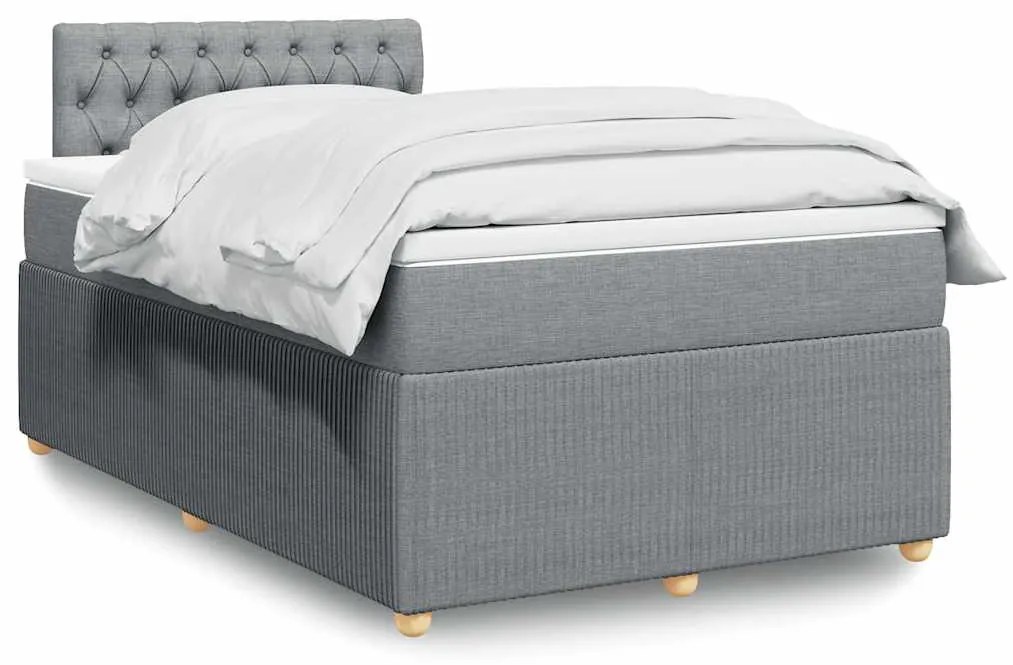 vidaXL Pat continental cu saltea, gri deschis, 120x200 cm, textil