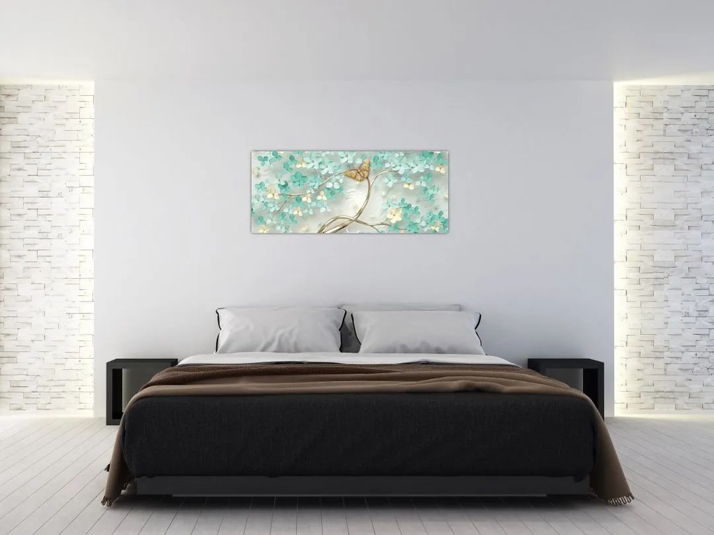 Tablou cu flori și fluturi (120x50 cm)