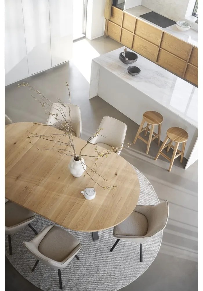 Masă de dining natural rotundă extensibilă cu aspect de lemn de stejar ø 135 cm Maddock – Rowico