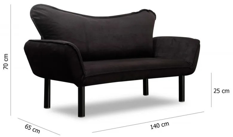 Canapea Extensibilă cu 2 Locuri Chatto, Negru
