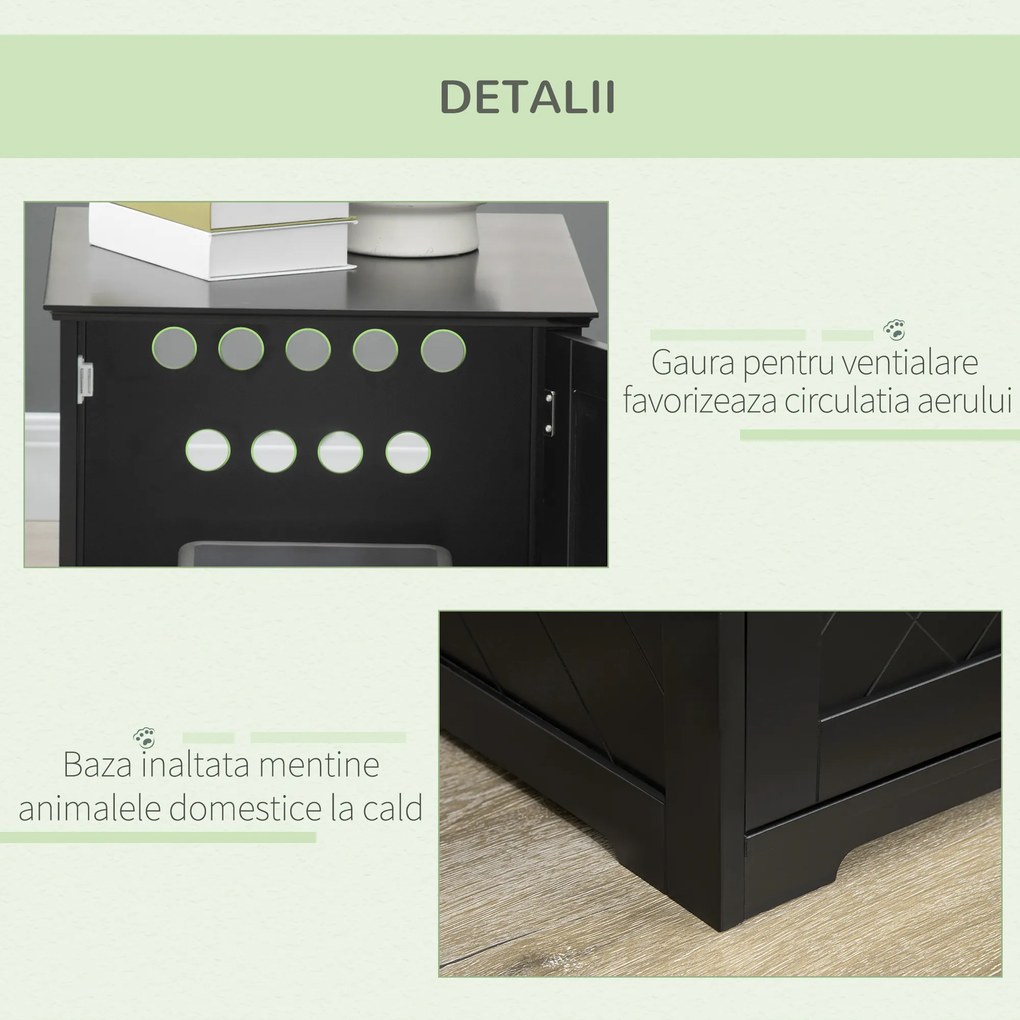 PawHut Litiera Pisici Retractabilă cu Ușă și Raft Magnetic, MDF, 48.5x53x51.5cm, Design Elegant, Negru | Aosom Romania