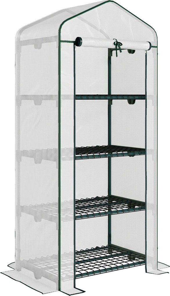 Outsunny Seră Verticală pentru Balcon și Terasă cu 4 Rafturi, Structură din Oțel și PE, 70x50x160 cm, Alb | Aosom Romania