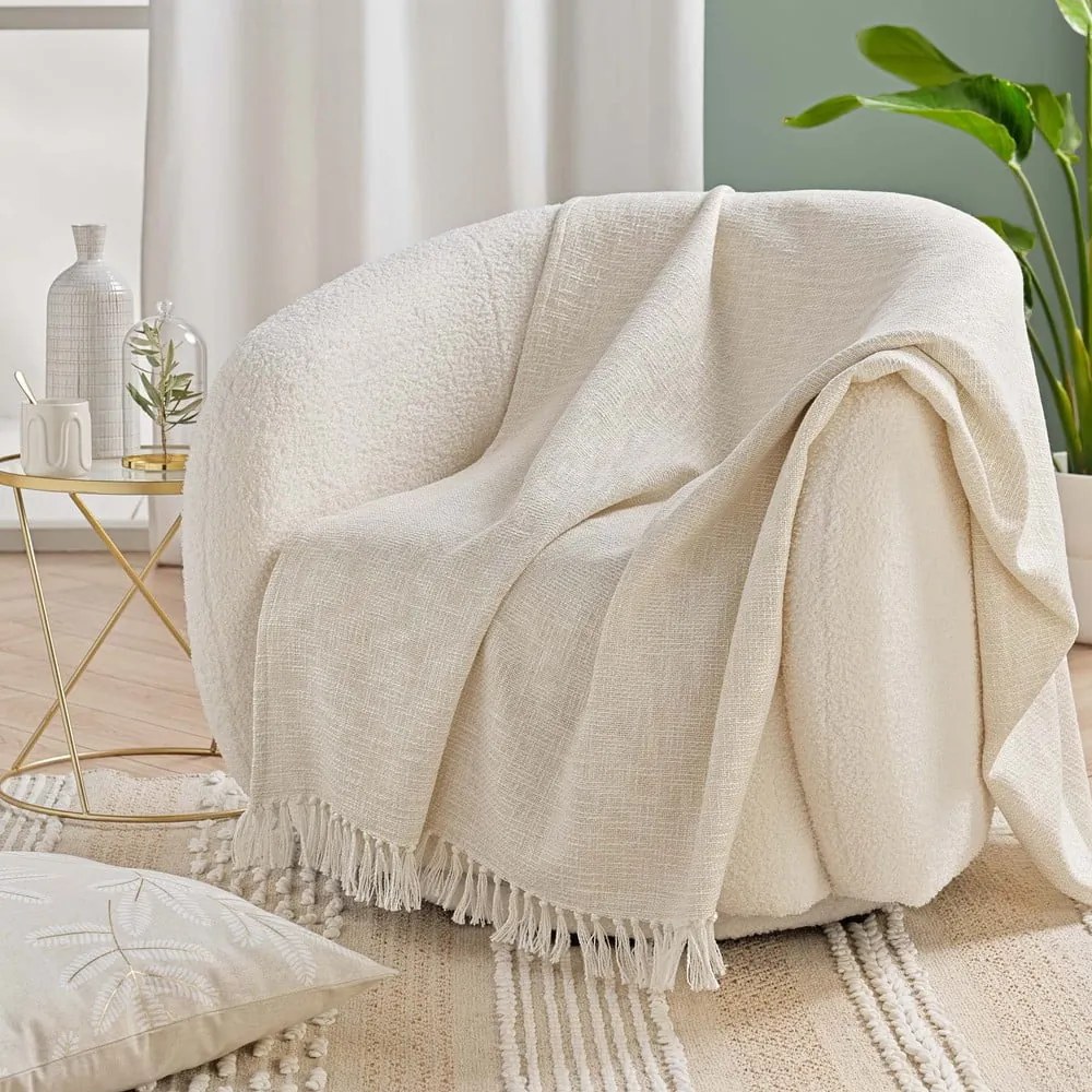 Pătură crem din amestec de bumbac 125x150 cm Ziggy – douceur d'intérieur