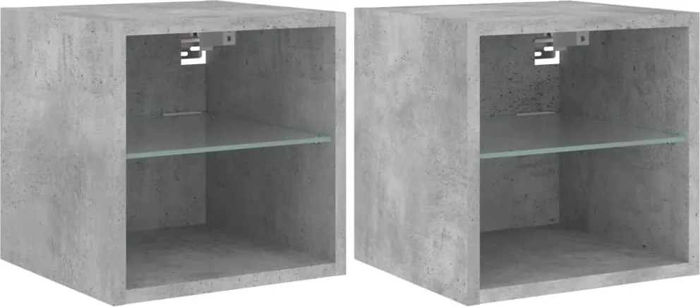 vidaXL Comode TV de perete cu lumini LED 2 buc. gri beton 30x28,5x30cm
