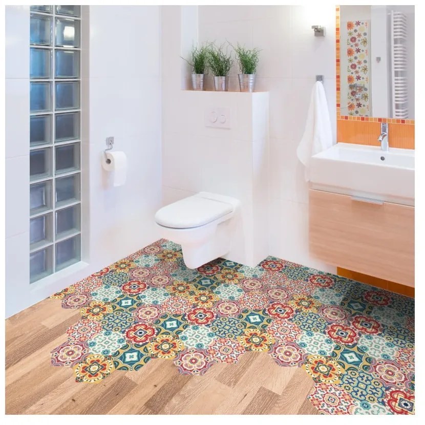 Set 10 autocolante de podea Ambiance Hexagons Lorena, 40 x 90 cm