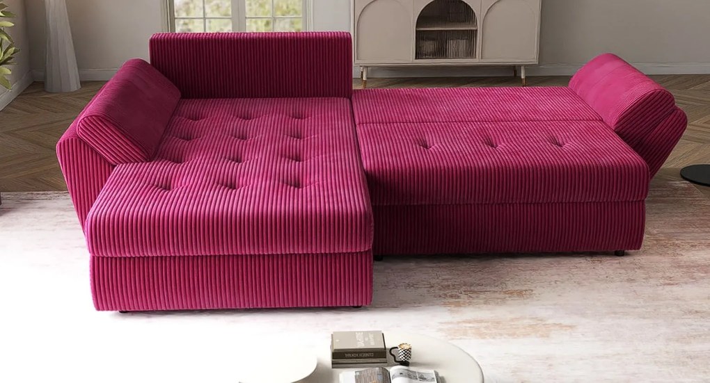 Colțar extensibil dumonde cu ladă de depozitare si sezut confortabil din spuma high-density, Loana Zoom Red 270x185 cm