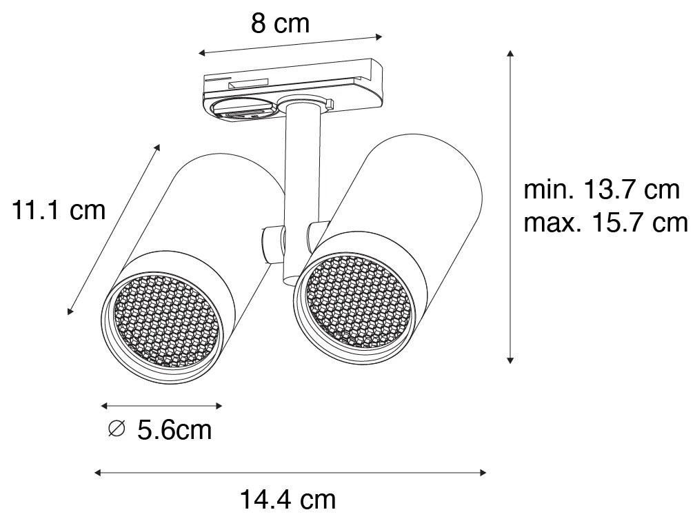 Spot modern cu șină monofazat negru cu 2 lumini - Iconic Scopio