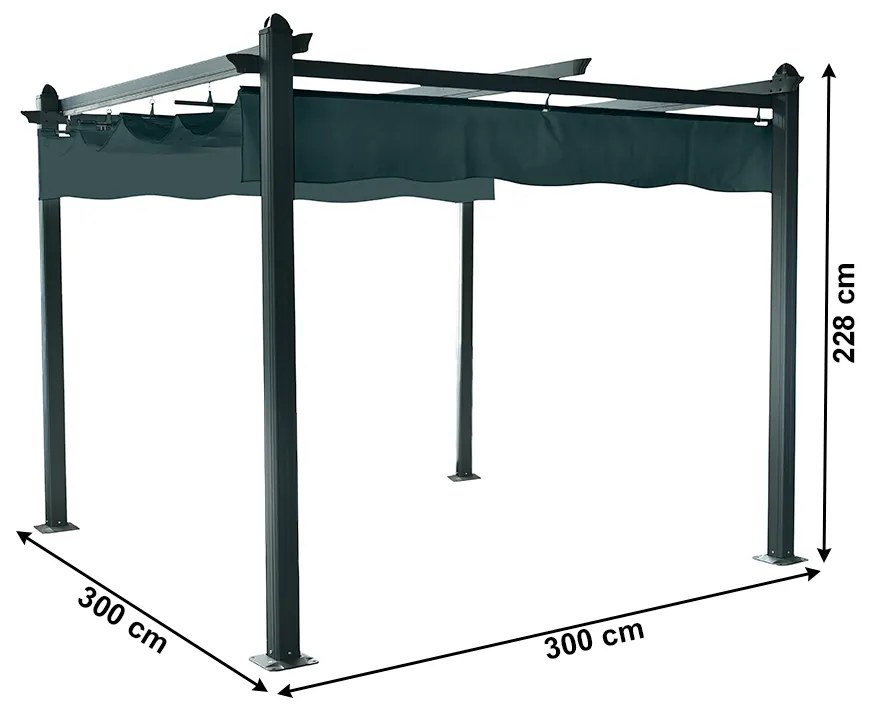 Pergolă de lux cu acoperiş glisant, aluminiu, grafit, PEPY LUX