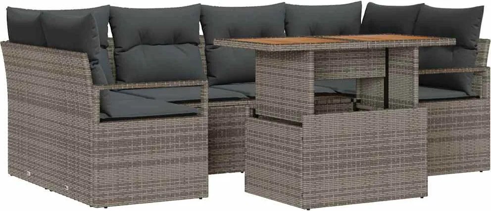 vidaXL Set de canapele pentru grădină 7 pcs Gri Rattan poli