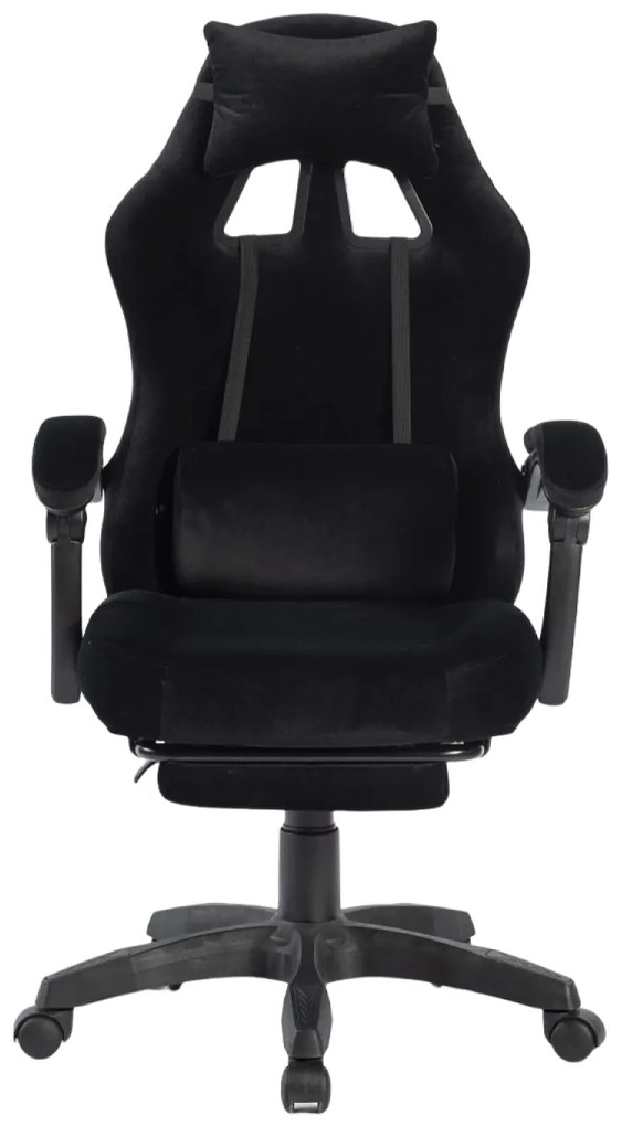 Scaun gaming, masaj în perna lombară, suport picioare, negru, catifea