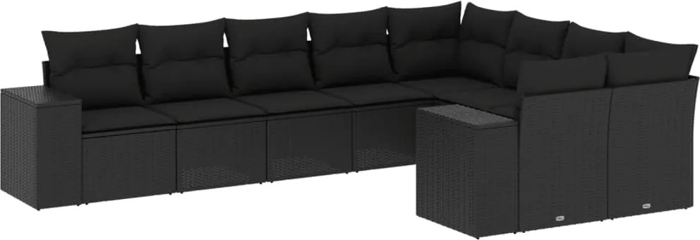 vidaXL Set mobilier de grădină cu perne, 9 piese, negru, poliratan