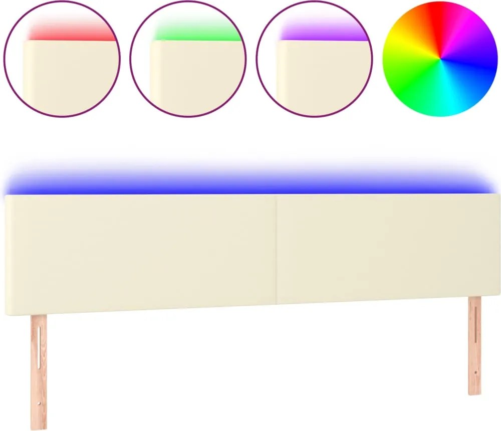 vidaXL Tăblie de pat cu LED, crem, 160x5x78/88 cm, piele ecologică