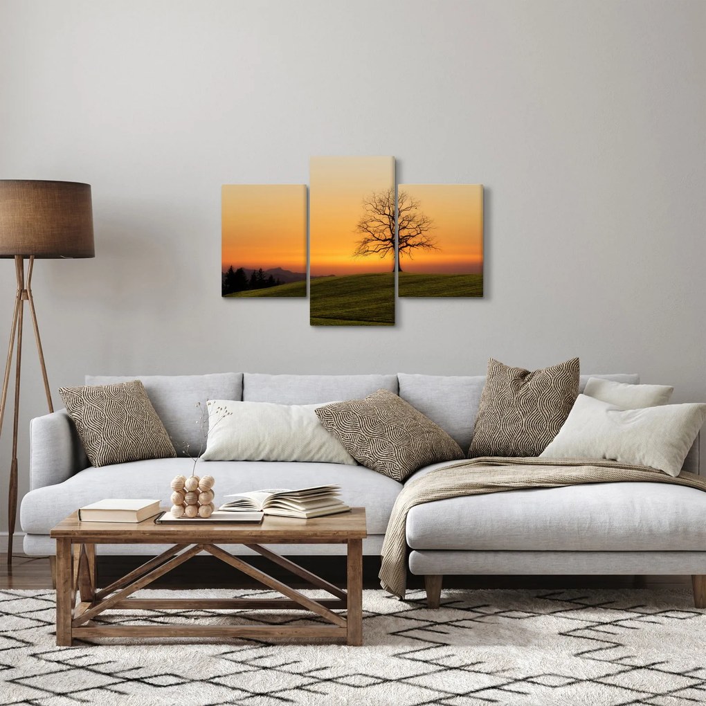 Tablou cu apus de soare pe o luncă (90x60 cm)