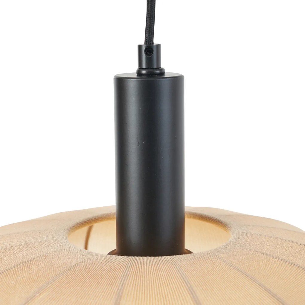 Lampă suspendată Japandi neagră cu abajur maro din material textil cu 2 lumini - Bida