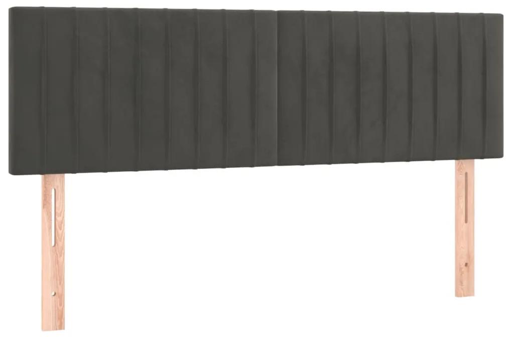 Pat box spring cu saltea, gri inchis, 140x190 cm, catifea Morke gra, 140 x 190 cm, Benzi verticale