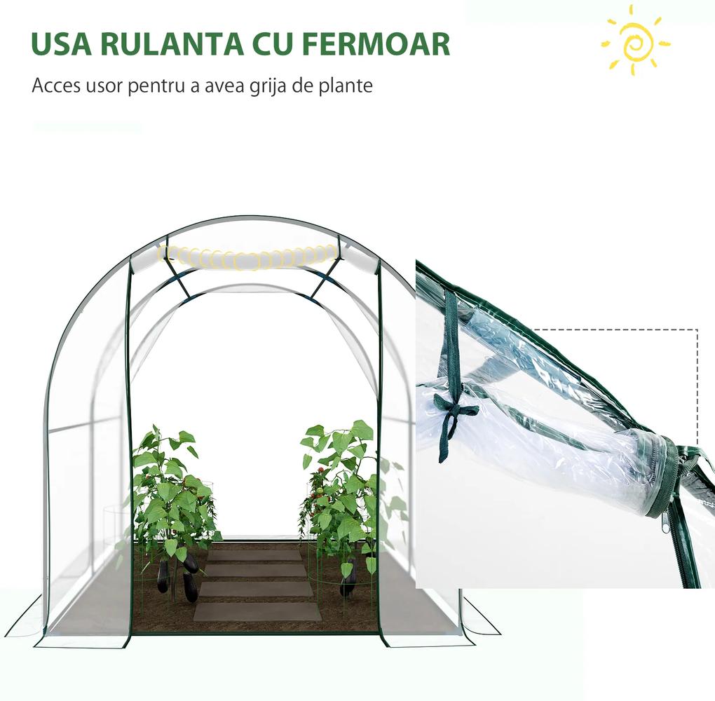 Outsunny Seră de Grădină Tip Tunel, Spațioasă, din PVC, Protecție UV, 250x200x200 cm | Aosom Romania