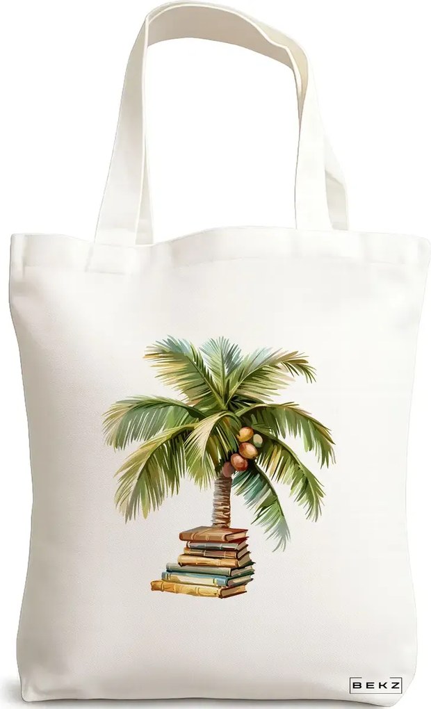 Sacosa de Panza pentru Cumparaturi, Geanta Tote, model Books 8 38 x 34.5 cm, Alba, BEKZ®