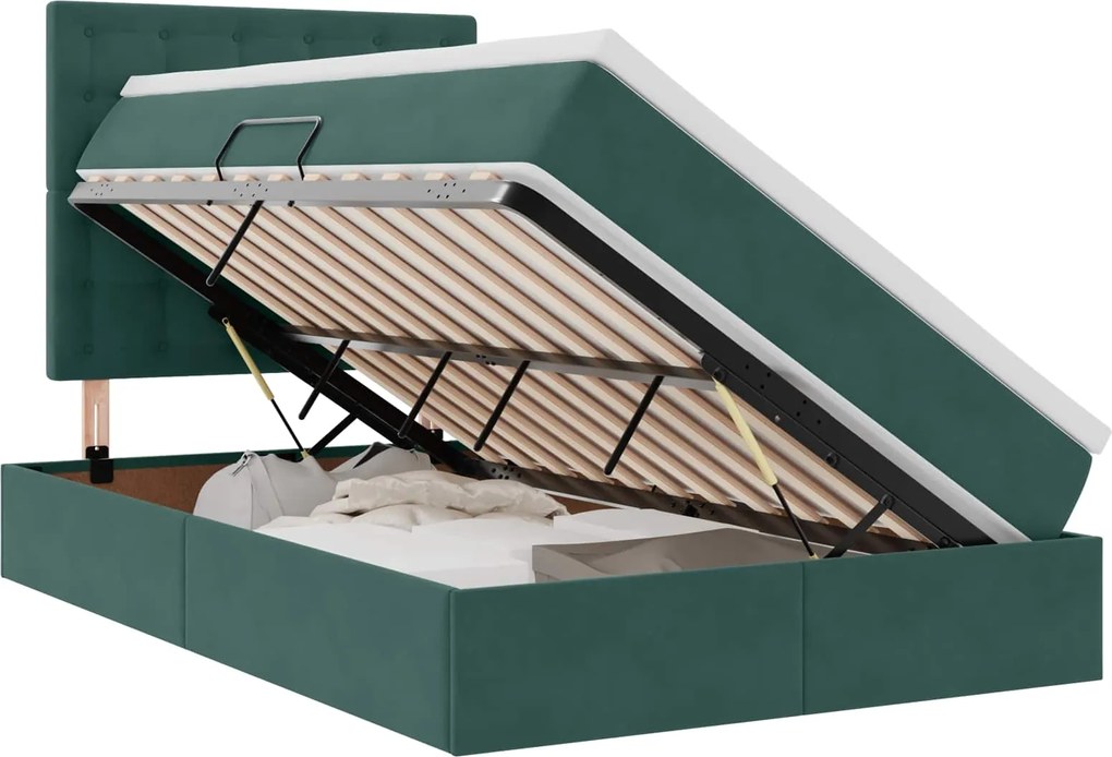 vidaXL Pat cu saltea și LED cu led Verde închis 120 x 200 cm Catifea