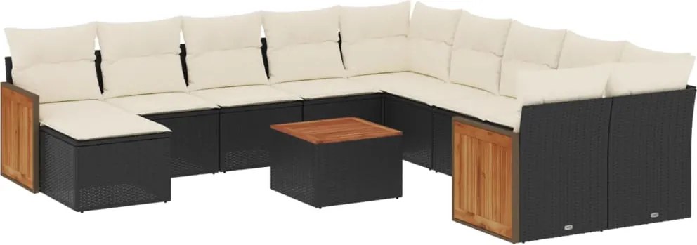 vidaXL Set canapele de grădină, 12 piese, cu perne, negru, poliratan