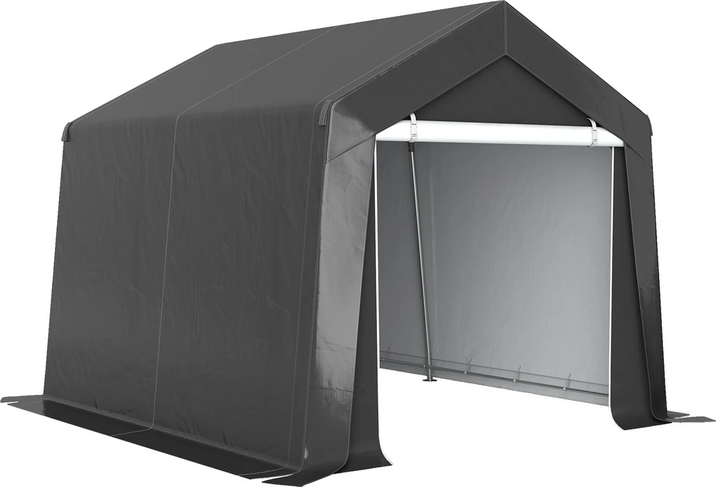 Outsunny Carport cort de garaj 3x3 m cort garaj impermeabil cu ușă rulabilă fereastră de ventilație margini prelungite Gri închis | Aosom Romania