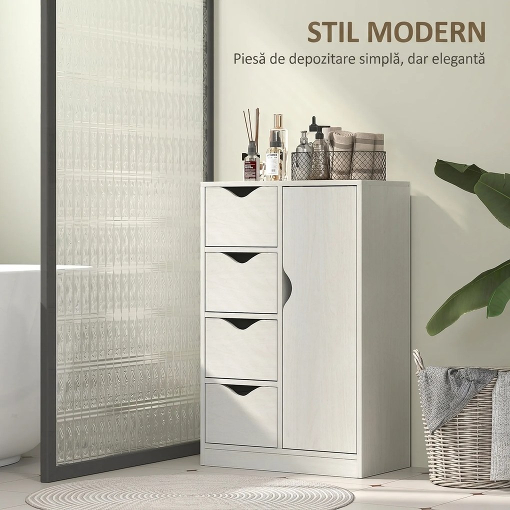 HOMCOM Mobilier Dulap Baie cu 4 Sertare si 2 Niveluri, Modern si Practic pentru Baie, Alb | Aosom Romania