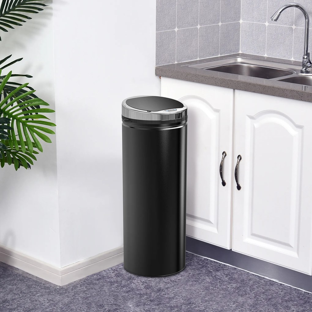 HOMCOM Coș de Gunoi Inteligent cu Senzor, 50L, Oțel Inox și Plastic, Negru, 30.5x30.5x81.5cm | Aosom Romania