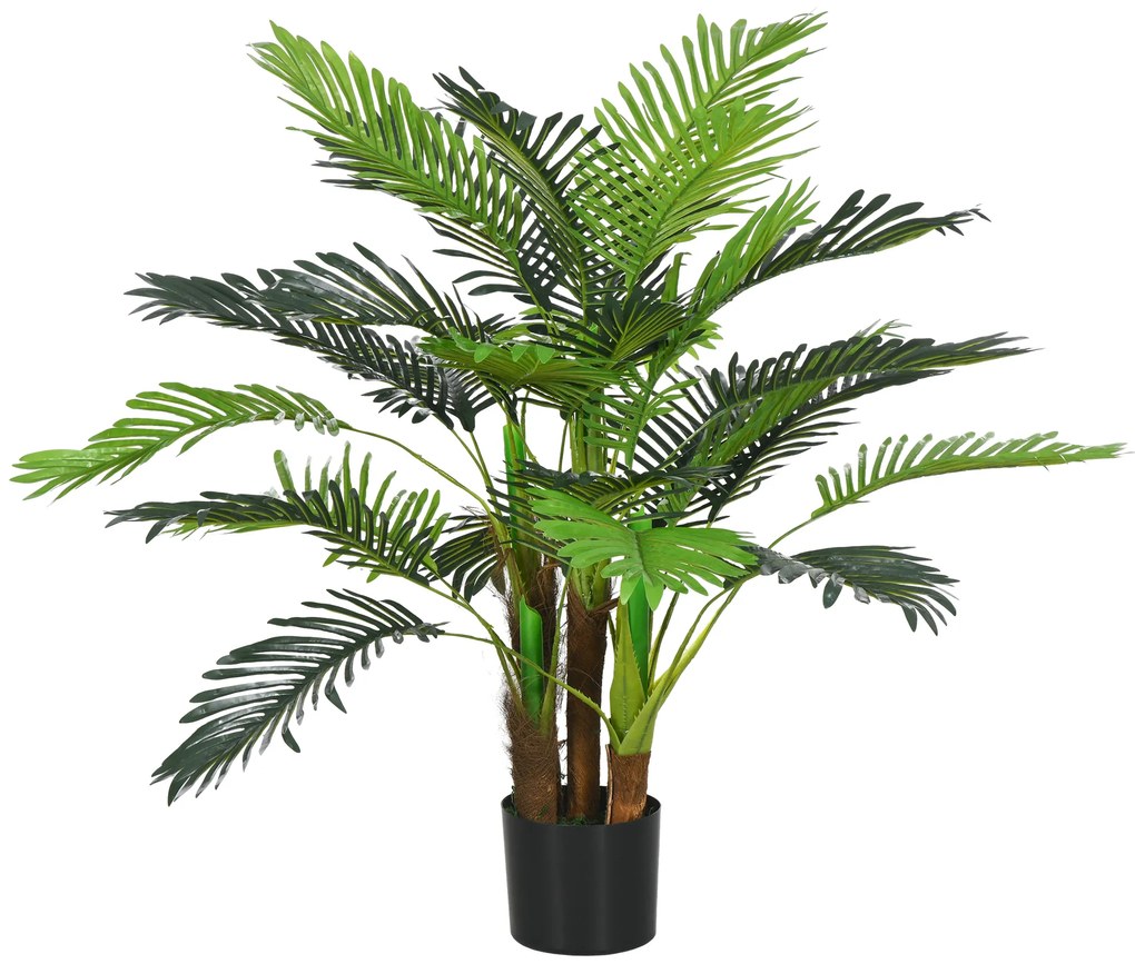 HOMCOM Palmier Artificiel H.1 m Arbore Artificial Trunchi Ramuri Lichen Frunze Mare Realism Ghiveci Inclus | Aosom Romania