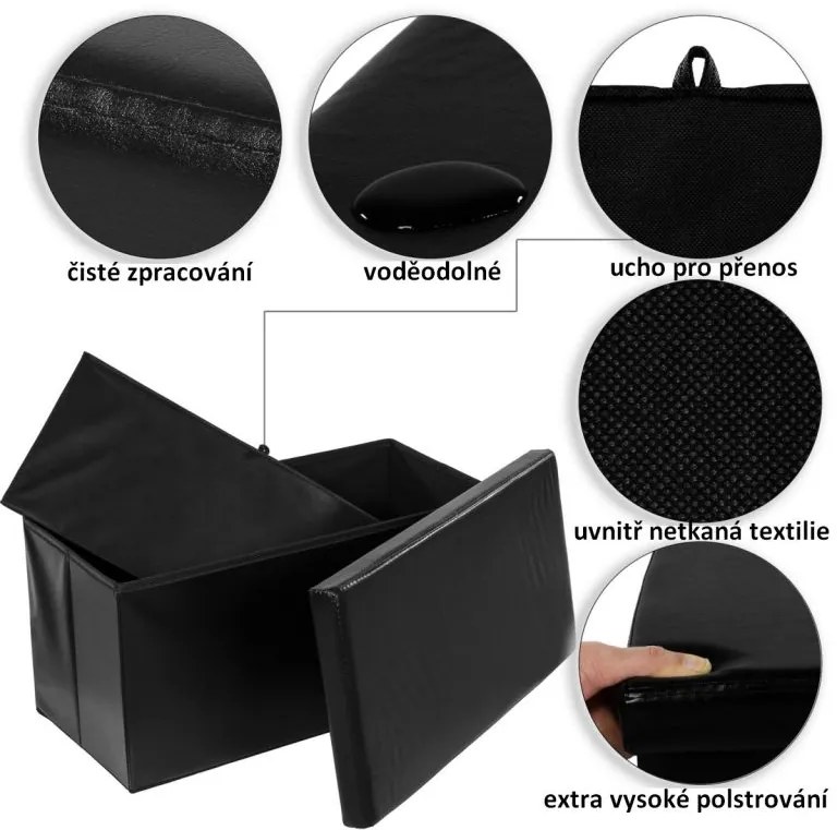 Bancă pliabilă cu spațiu de depozitare - negru