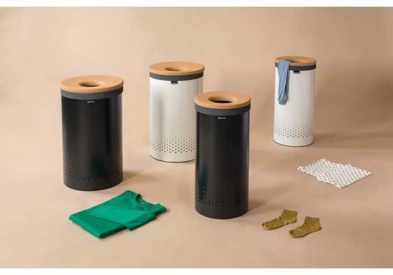 Cos de rufe Brabantia 90300239, 35 L, Capac din pluta, Umplere fara deschidere, Gauri ventilatie, Alb