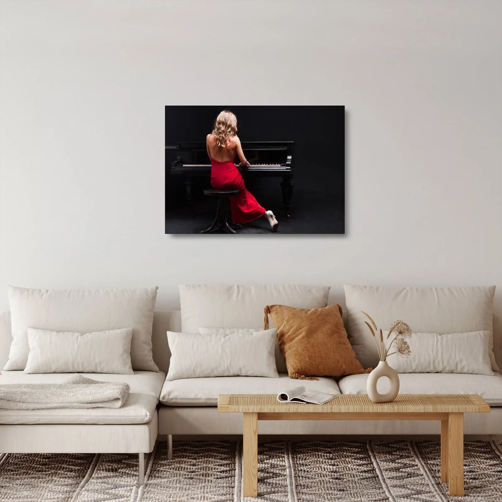 Tablou pe sticlă - Femeia cântând la pian (70x50 cm)