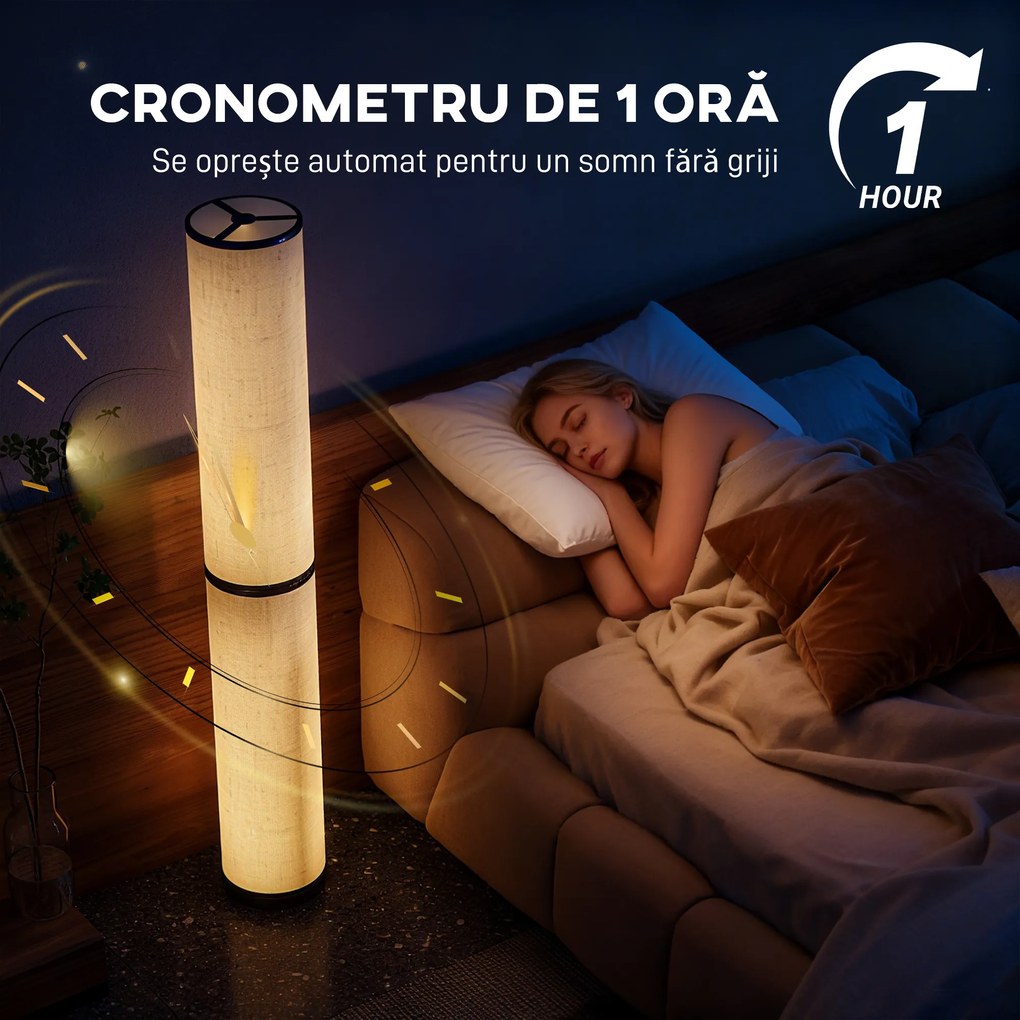 HOMCOM Lampă de Podea cu Telecomandă și Reglaj Temperatură 3000-6000K, Abajur din Material Textil, Ø20x135 cm, Bej | Aosom Romania