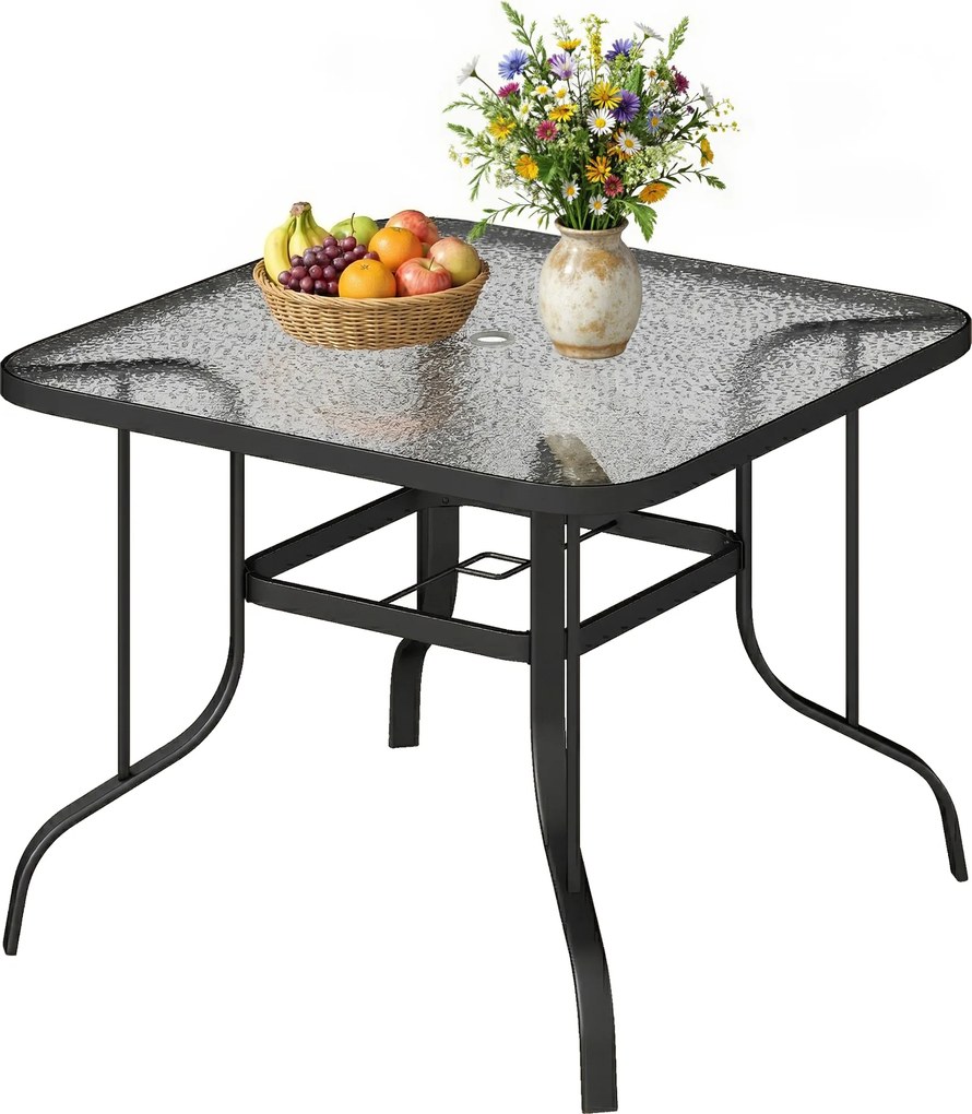 Outsunny Masă de Grădină pentru 4 Persoane cu Gaură pentru Umbrelă Ø54 mm, 96,5x96,5x70 cm, Negru | Aosom Romania