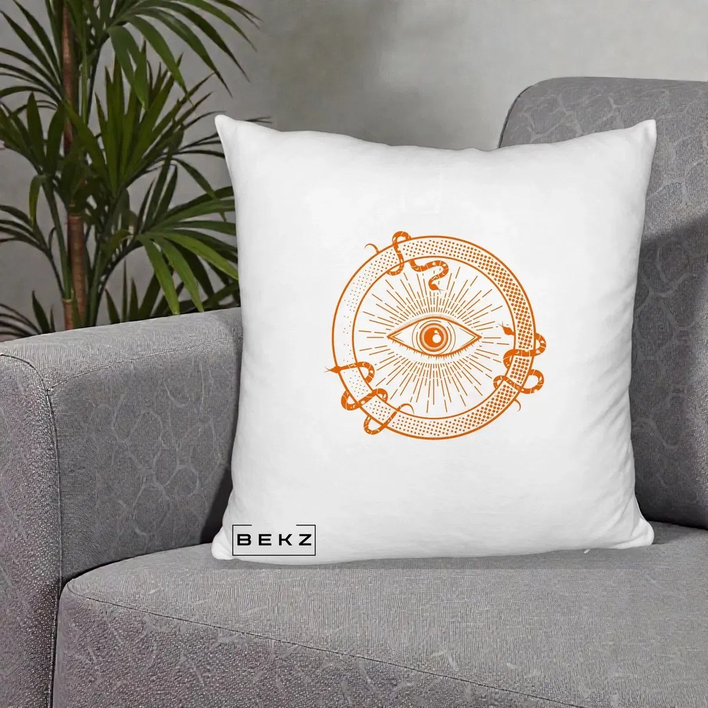 Perna Personalizata Ochiul Providentei Mistic Orange, 40x40 cm, Alb Pufos, Husa Detasabila, Perna Inclusa, BEKZ®