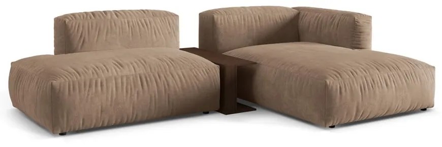 Colțar modular maro deschis cu tapițerie din catifea (cu colț pe partea dreaptă/cu șezlong) Martina – Micadoni