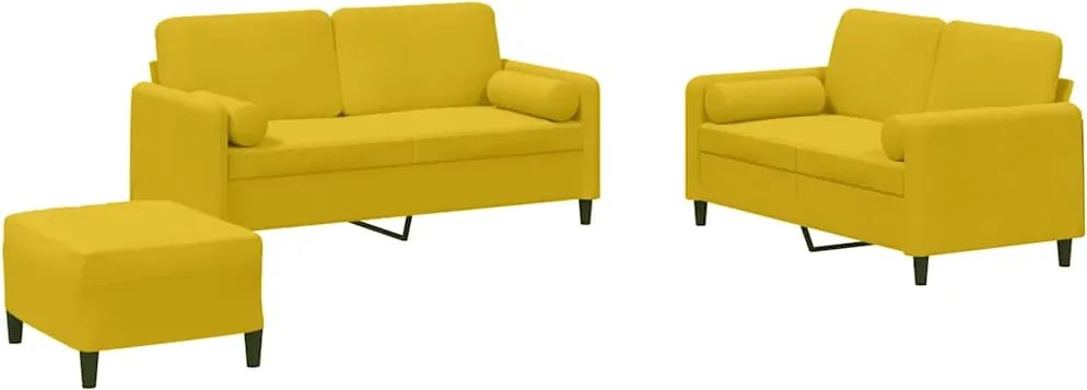 vidaXL Set de canapele cu perne, 3 piese, galben, catifea