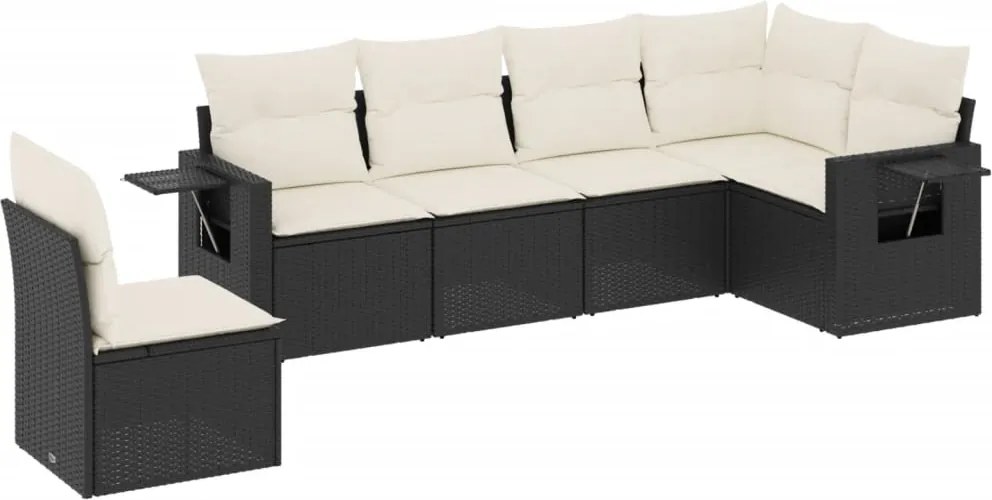 vidaXL Set mobilier de grădină cu perne, 6 piese, negru, poliratan