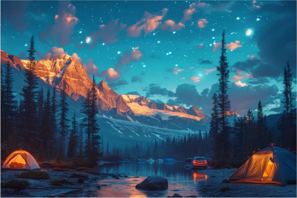 Tablou - Camping în munți (90x60 cm)