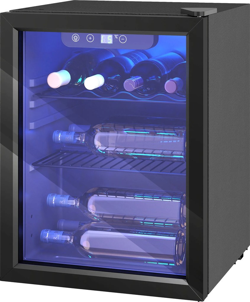 HOMCOM Frigider pentru 16 sticle, capacitate 48 L, 4–16°C, frigider pentru băuturi și bere pentru montare sub blat, cu ușă din sticlă, lumină LED | Aosom Romania