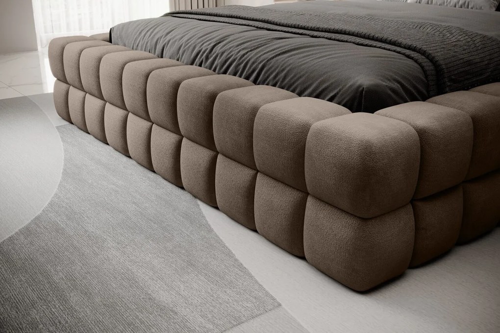 Pat tapitat cu somiera rabatabila si lada depozitare, 180x200 cm, ELTAP, BE-DIZ-MET-20AMO, Dizzle, metal/poliester, bej inchis