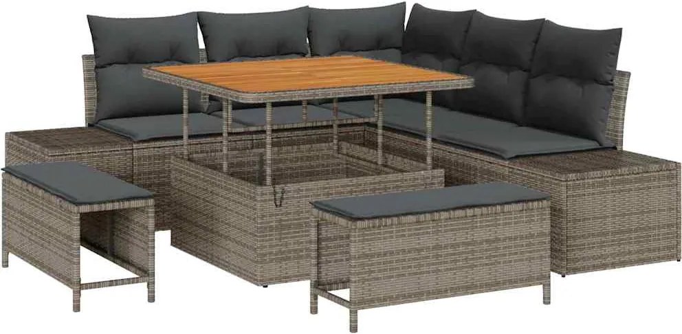 vidaXL Set de canapele pentru grădină cu pernă 8 pcs Gri Rattan poli