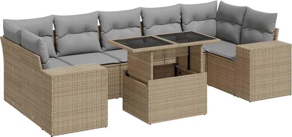 vidaXL Set canapele de grădină, 8 piese, cu perne, bej, poliratan