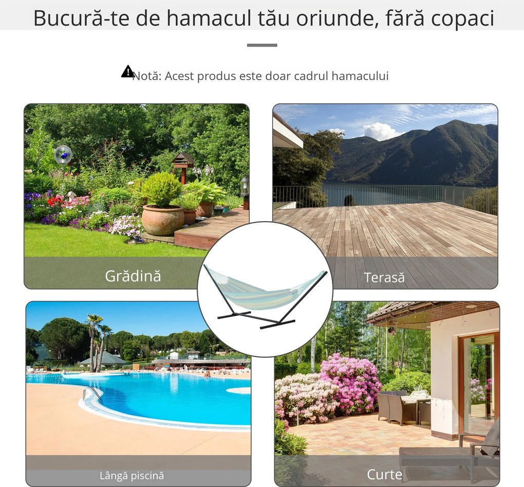 Outsunny Suport pentru Hamac, Capacitate Maximă 150Kg, Structură din Metal Rezistent, Negru, 360x92x115cm | Aosom Romania