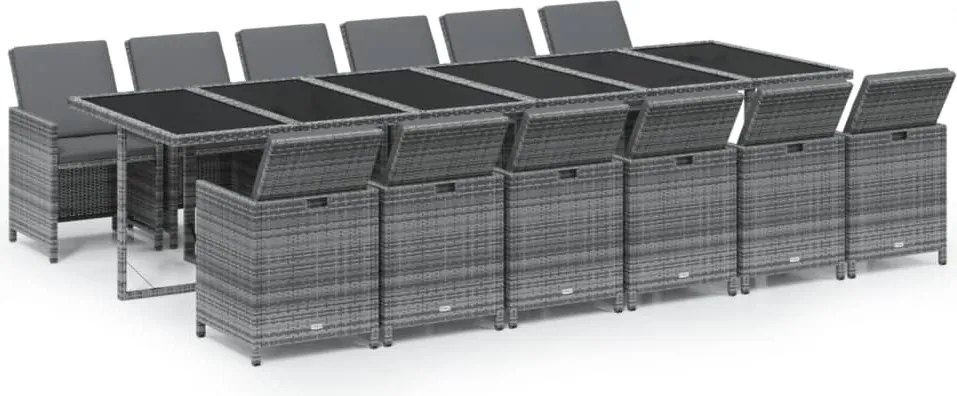 vidaXL Set mobilier de grădină cu perne, 13 piese, gri, poliratan