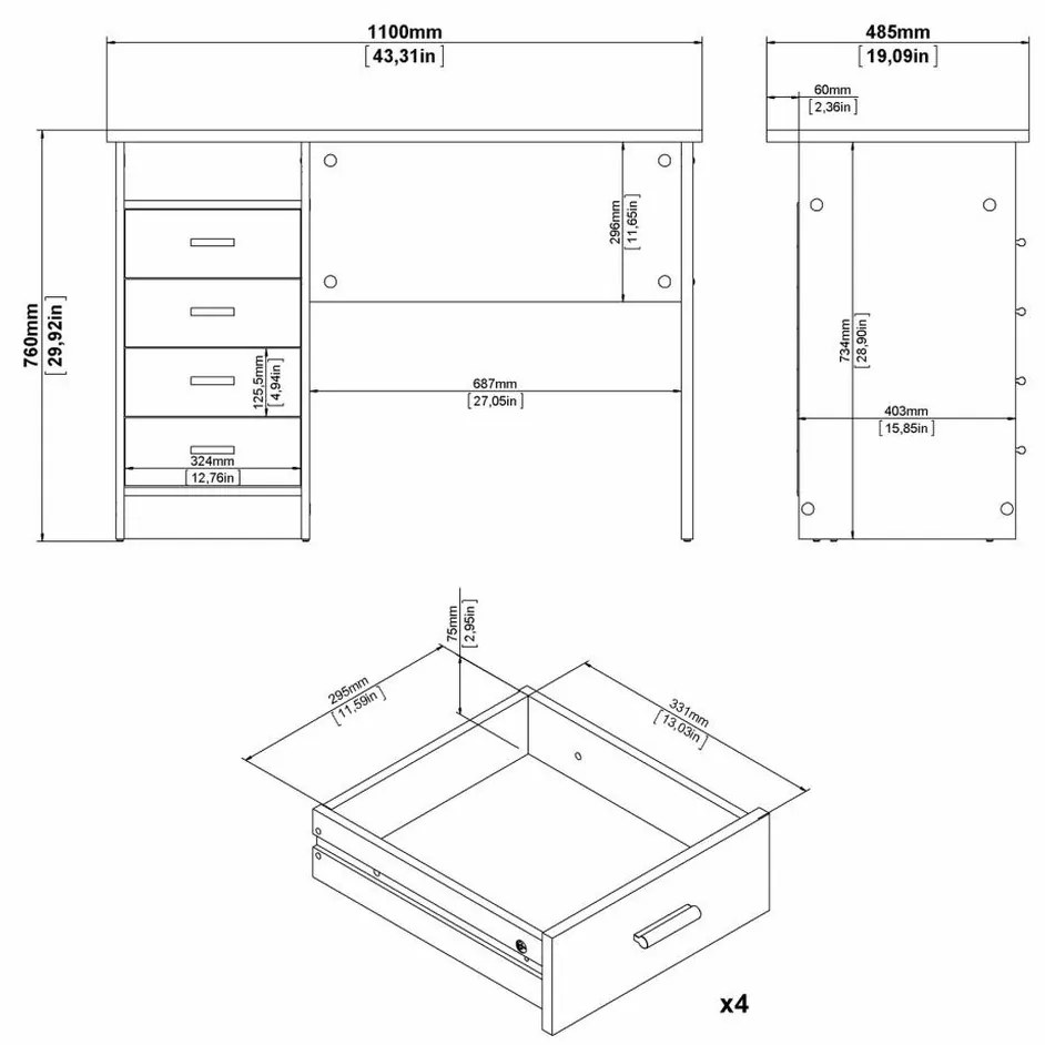 Birou Felix II, stejar sonoma