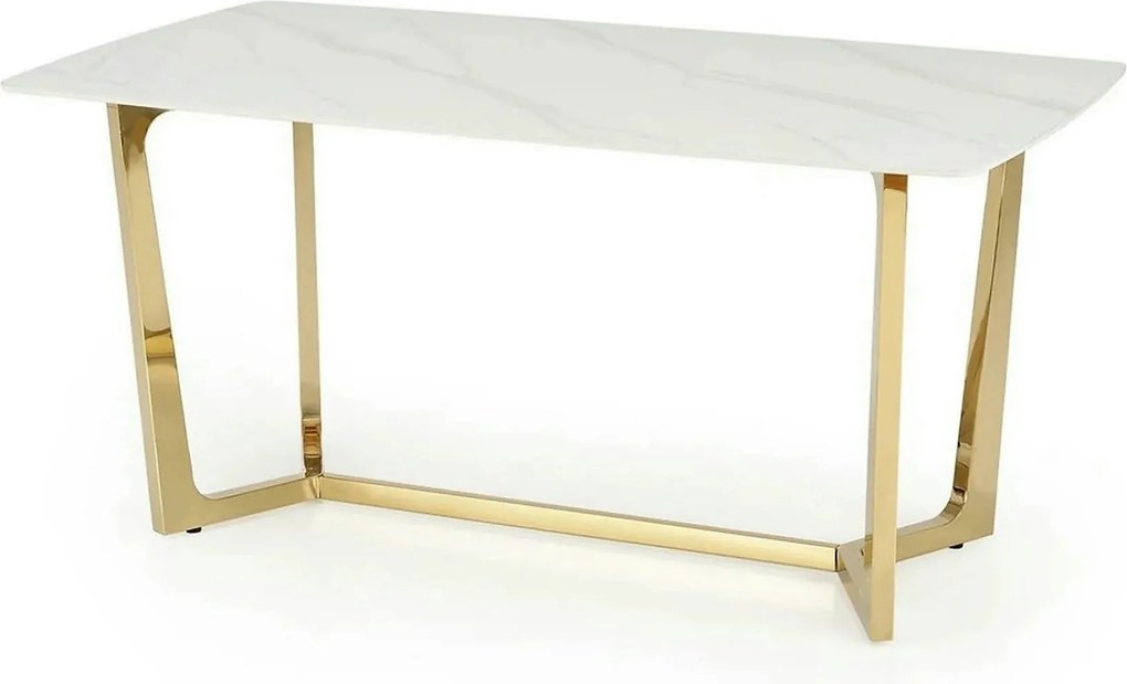 Masa CLEMENTE, alb/auriu, ceramica/metal, 160x90x76 cm