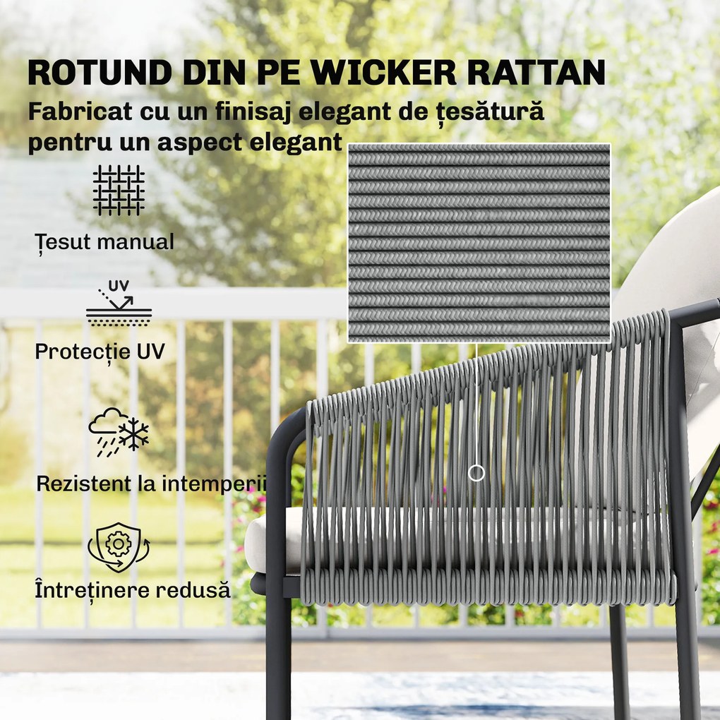 Outsunny Set de Grădină din Ratan 4 Piese cu Canapea, Fotolii, Măsuță, Bej | Aosom Romania